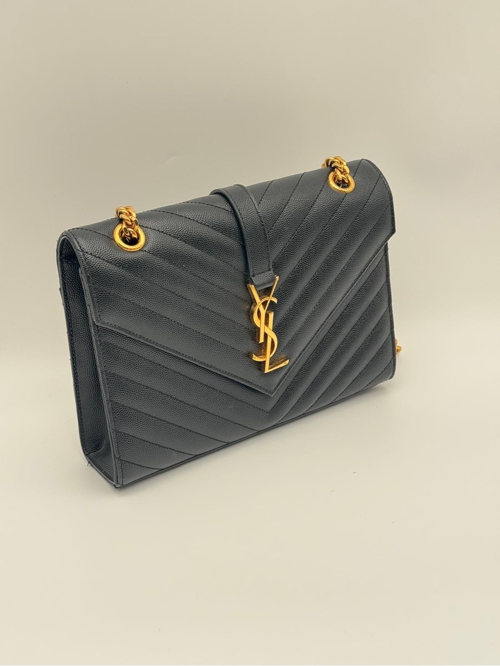 Saint Laurent YSL Medium Envelope Chain Shoulder Bag Black Gold